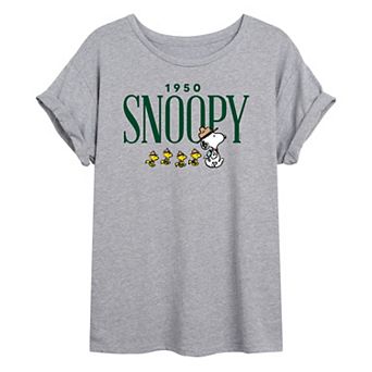 Juniors' Peanuts Camping "1950 Snoopy: Oversized Graphic Tee