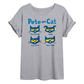 Juniors' Pete The Cat Faces Oversized Graphic Tee