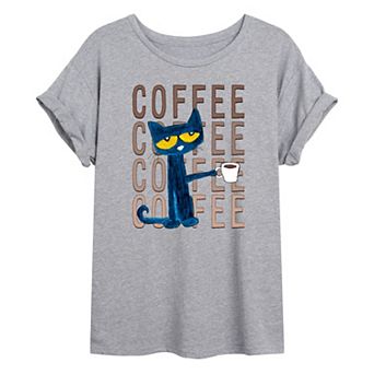 Juniors' Pete The Cat "Coffee" Oversized Graphic Tee