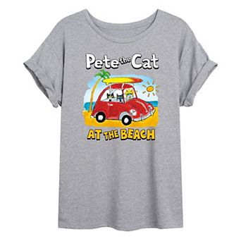 Juniors' Pete The Cat "At The Beach" Oversized Graphic Tee