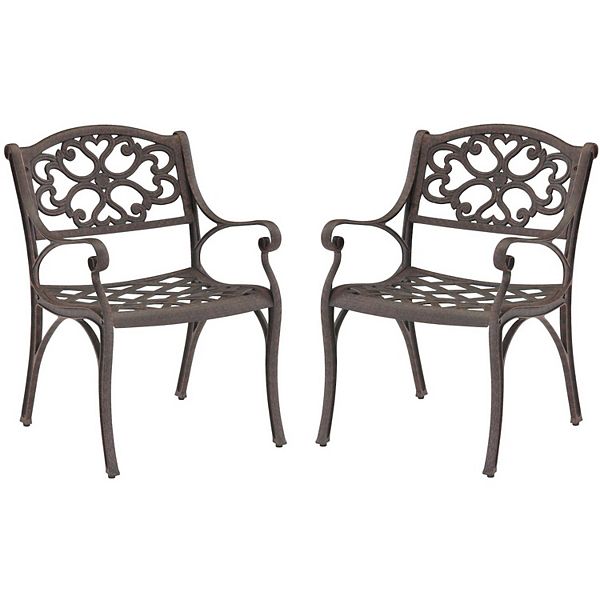 HOMESTYLES Sanibel Rust Bronze Stationary Cast Aluminum Outdoor Dining Arm Chair (2-Pack)