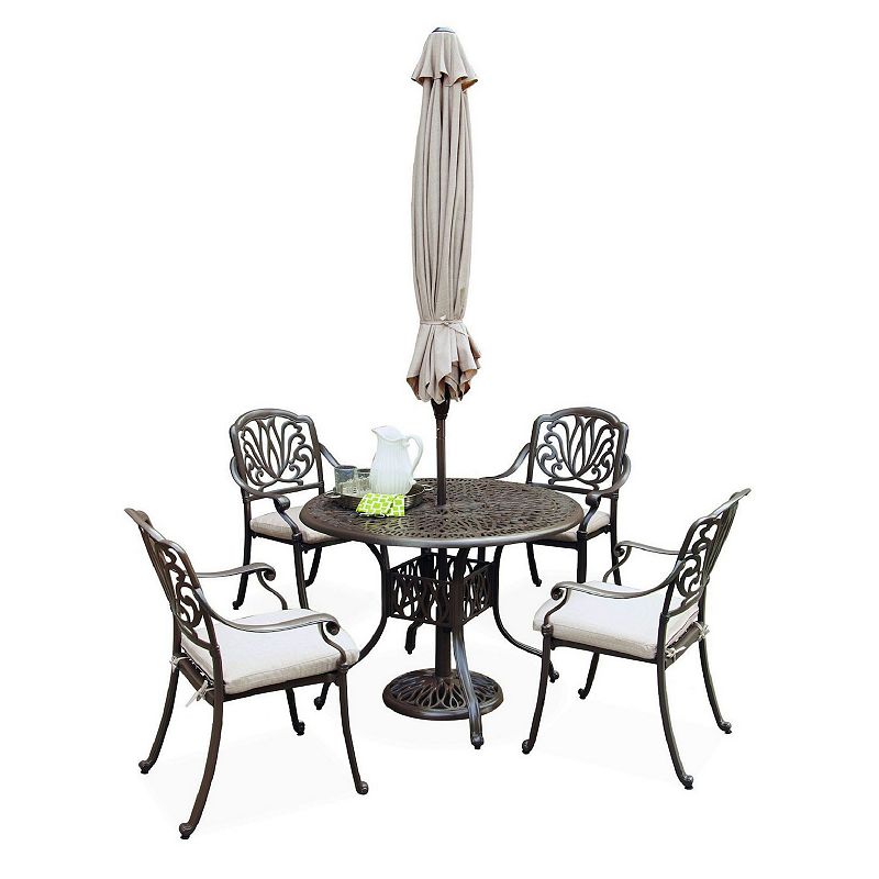 homestyles Patio Table, Chairs, & Umbrella 6-piece Set, Beig/Green
