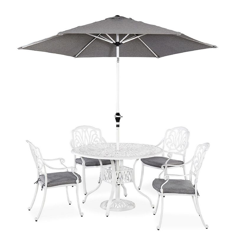 homestyles Patio Dining Table, Umbrella & Chairs 6-piece Set, White