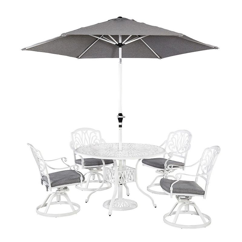 homestyles Outdoor Swivel Chairs, Dining Table & Umbrella 6-piece Set, Whit