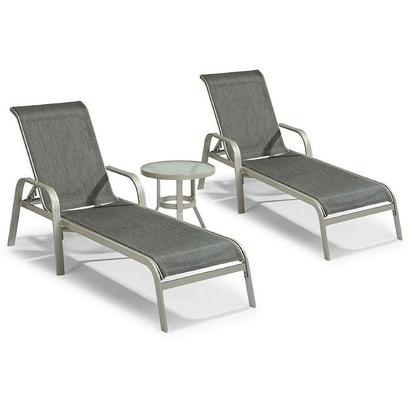 homestyles Patio Chaise Lounge Chair & End Table 3-piece Set, Grey