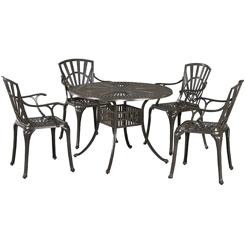 homestyles Patio Cast Aluminum Dining Table & Chair 5-piece Set, Beig/Green