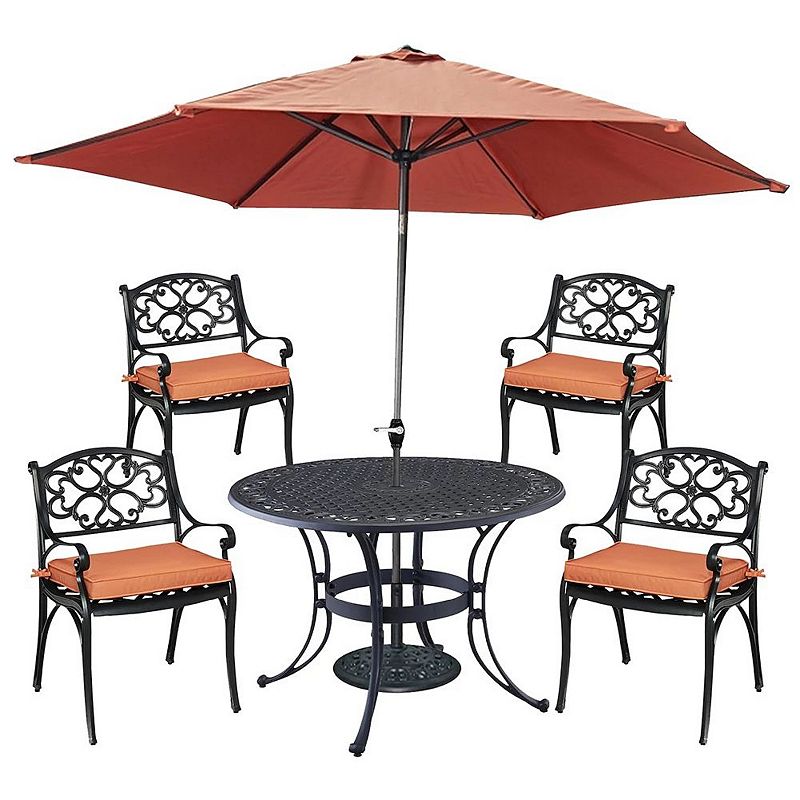 homestyles Round Dining Table, Umbrella & Chair 6-piece Set, Black