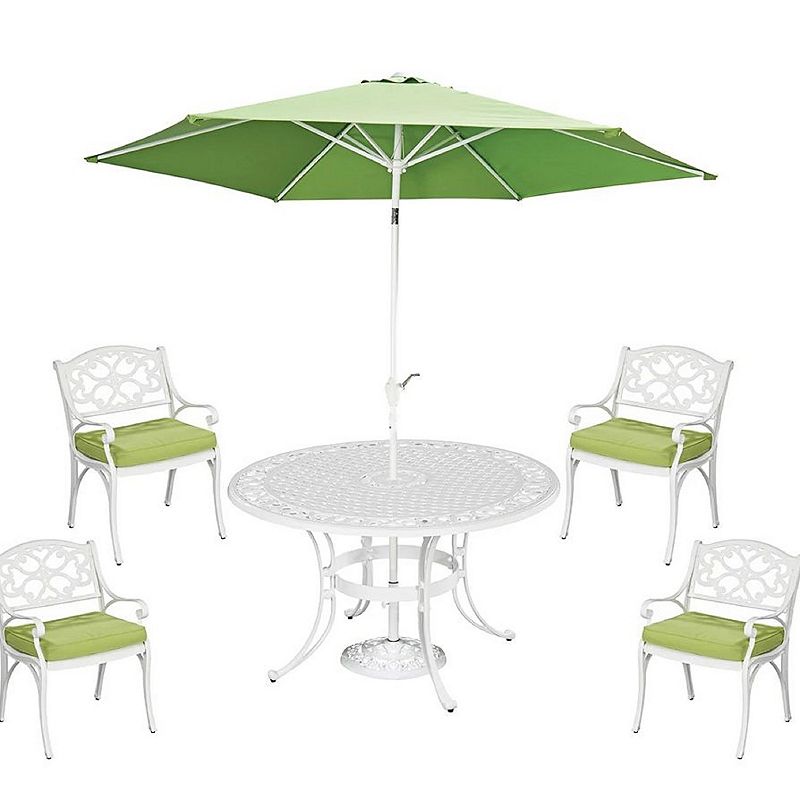 homestyles Round Dining Table, Umbrella & Chair 6-piece Set, White
