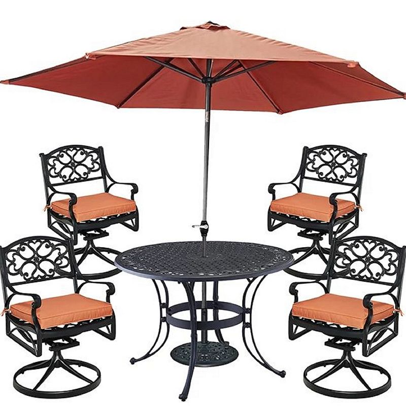 homestyles Patio Swivel Arm Chair, Dining Table, & Umbrella 6-piece Set, Bl
