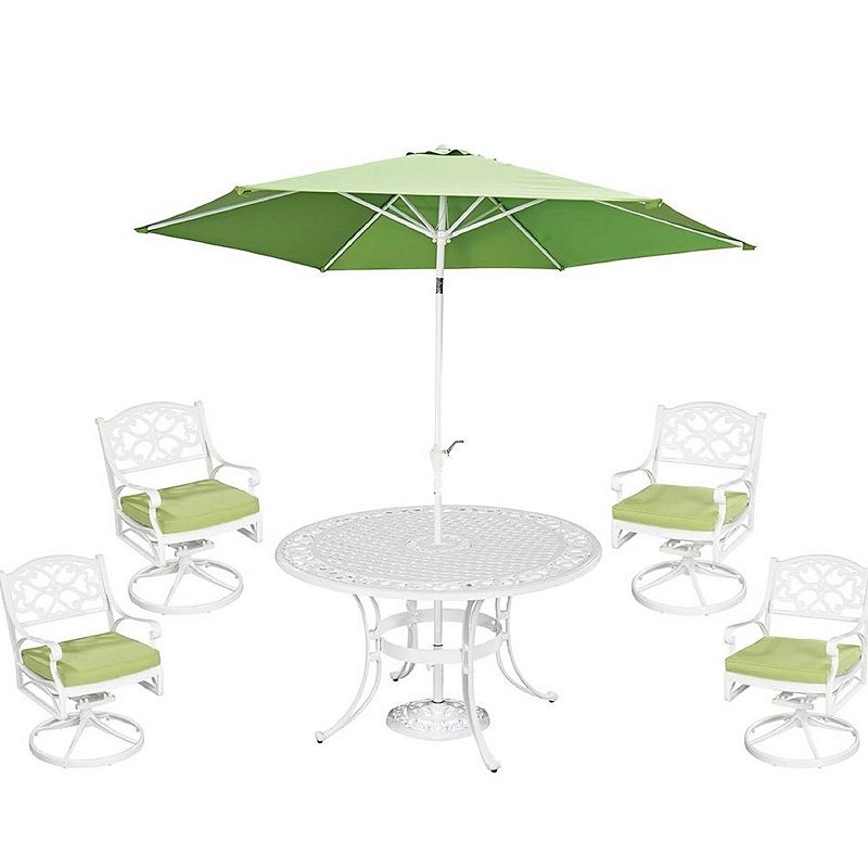 homestyles Patio Swivel Arm Chair, Dining Table, & Umbrella 6-piece Set, Wh