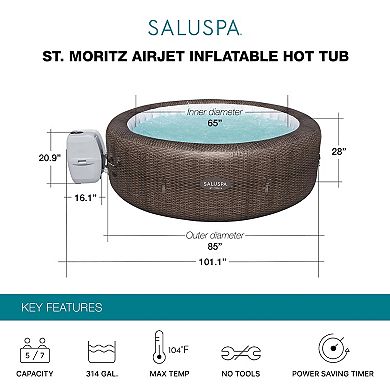 Bestway Saluspa St Moritz Airjet Inflatable Hot Tub W/ 180 Soothing Jets, Brown