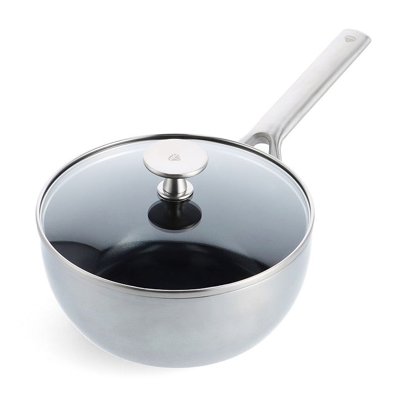 Blue Diamond Cookware Tri-Ply Stainless Steel Ceramic Nonstick  2.5QT Saucepan with Lid