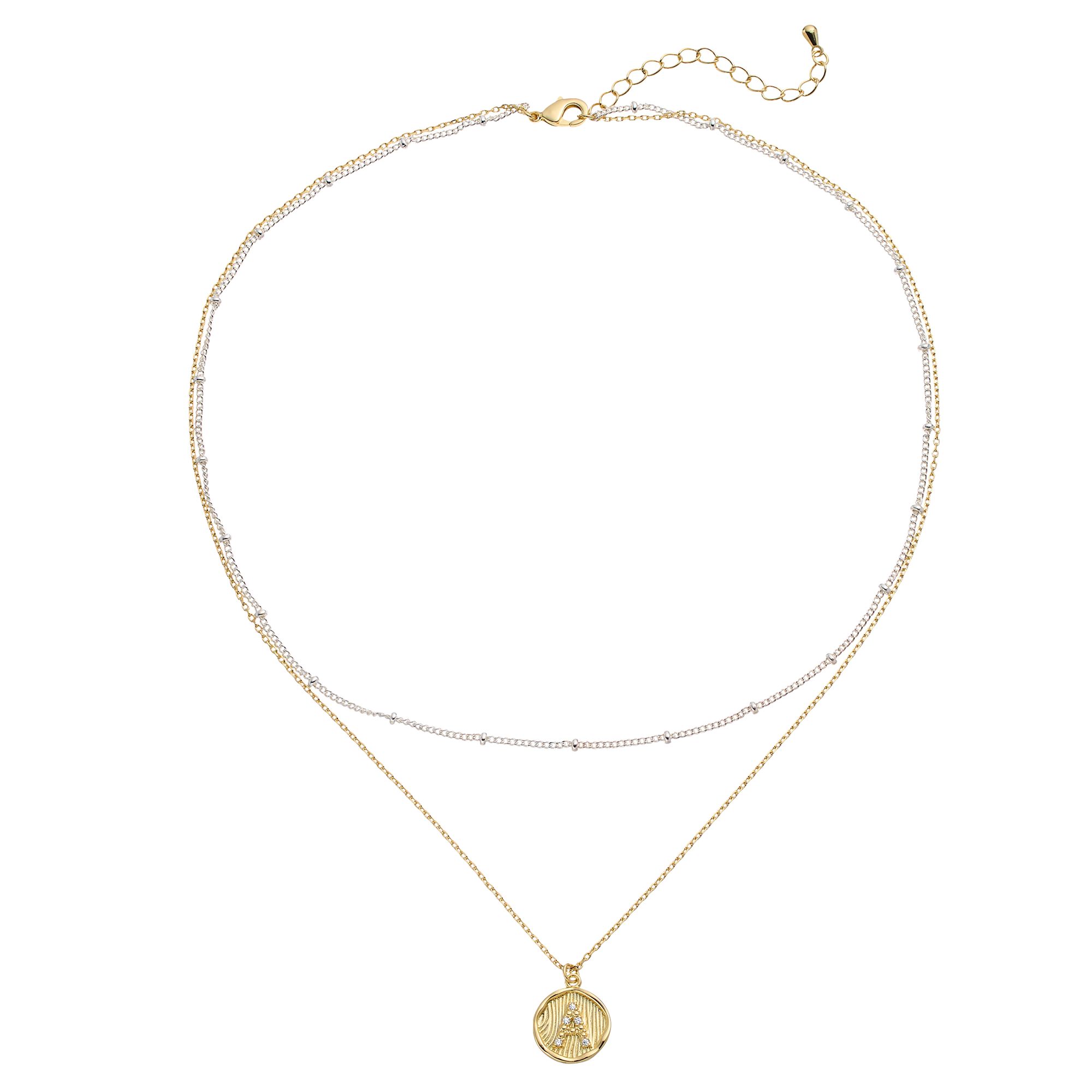 City Luxe Two Tone Layered Initial Disc Necklace with Cubic Zirconia, Wome