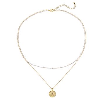 City Luxe Two Tone Layered Initial Disc Necklace with Cubic Zirconia