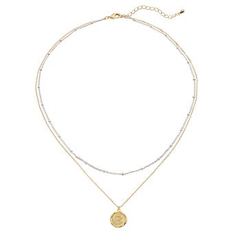 City Luxe Two Tone Layered Initial Disc Necklace with Cubic Zirconia