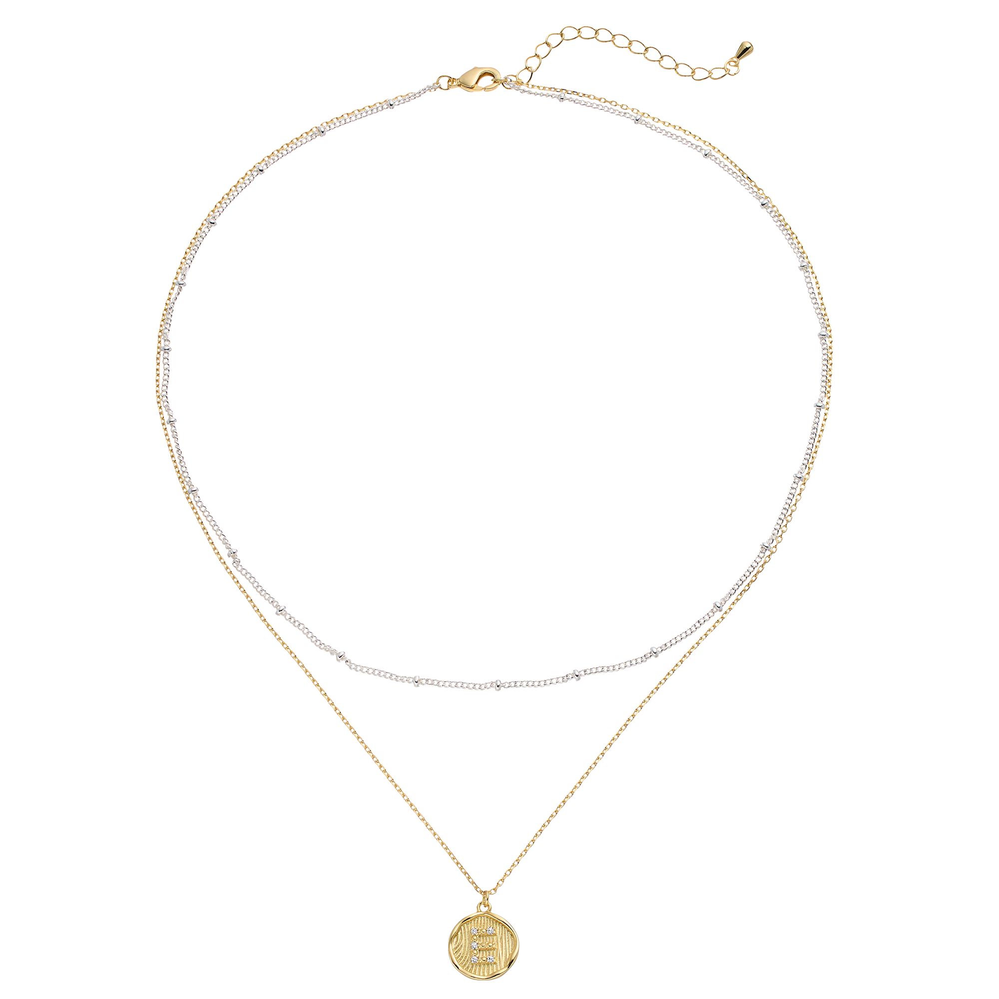 City Luxe Two Tone Layered Initial Disc Necklace with Cubic Zirconia, Wome