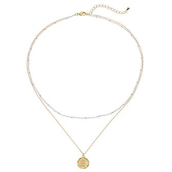City Luxe Two Tone Layered Initial Disc Necklace with Cubic Zirconia