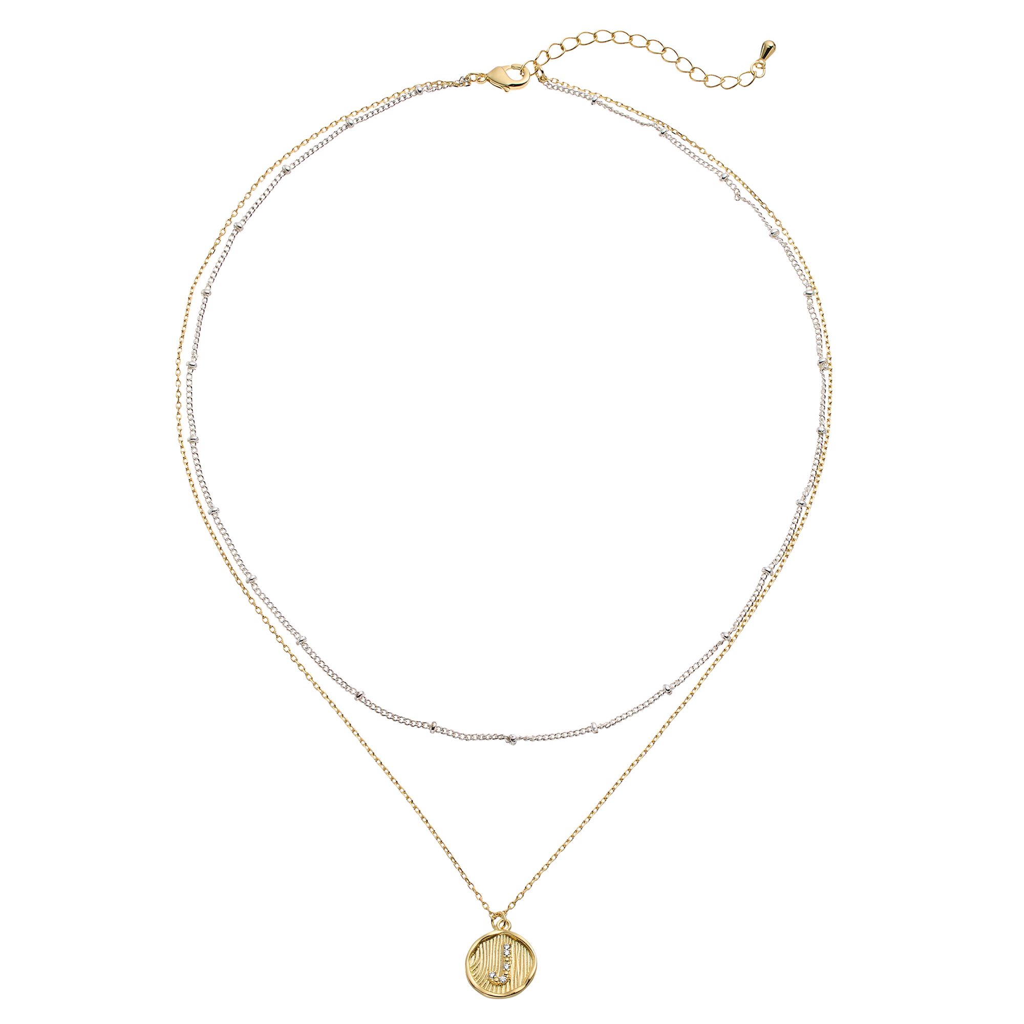 City Luxe Two Tone Layered Initial Disc Necklace with Cubic Zirconia, Wome