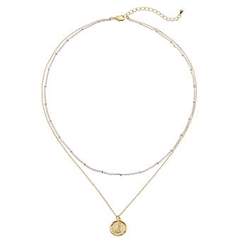 City Luxe Two Tone Layered Initial Disc Necklace with Cubic Zirconia