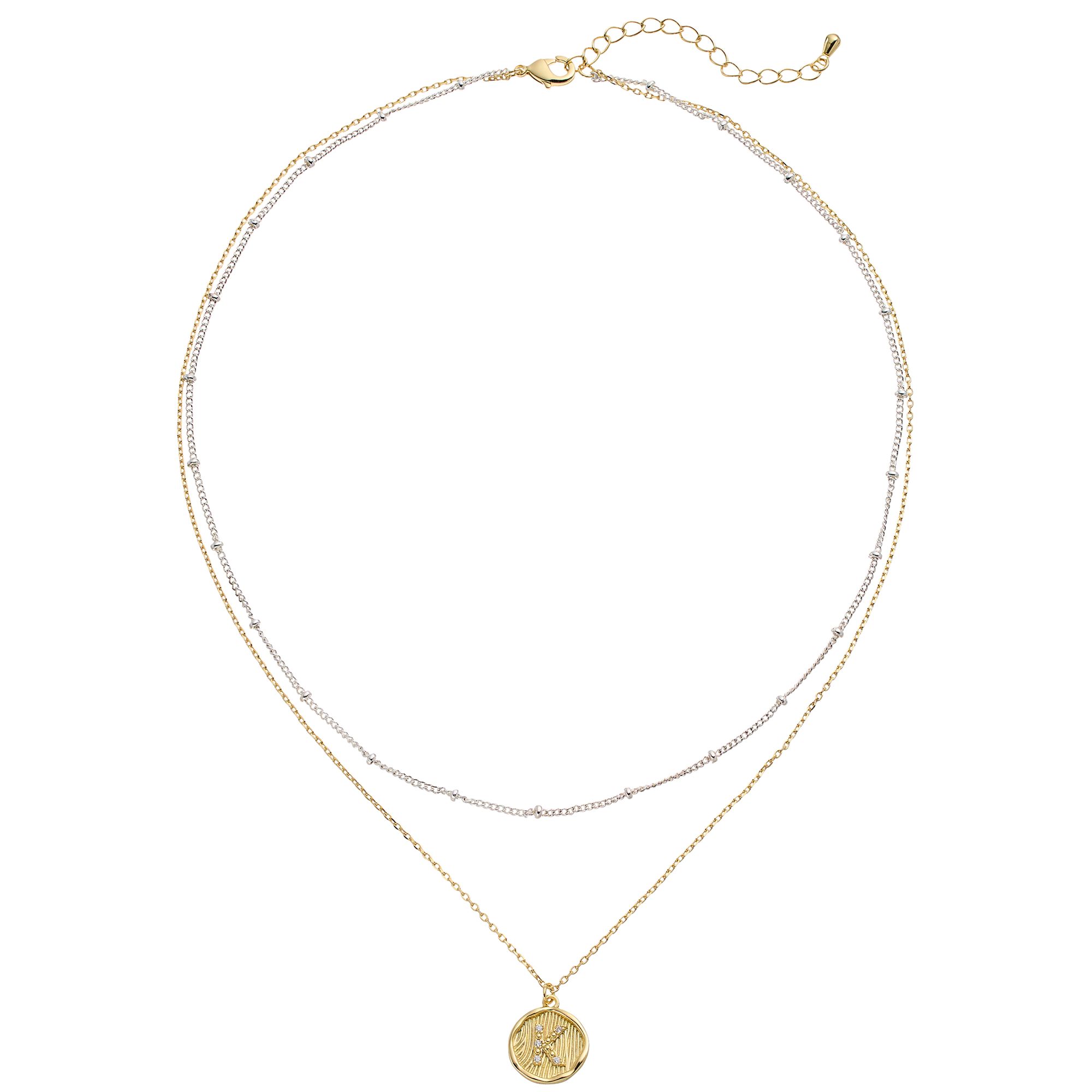 City Luxe Two Tone Layered Initial Disc Necklace with Cubic Zirconia, Wome