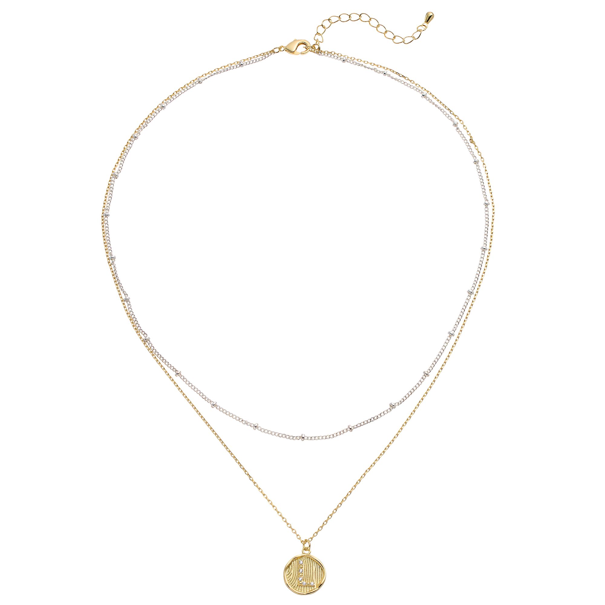 City Luxe Two Tone Layered Initial Disc Necklace with Cubic Zirconia, Wome