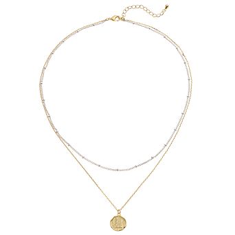 City Luxe Two Tone Layered Initial Disc Necklace with Cubic Zirconia
