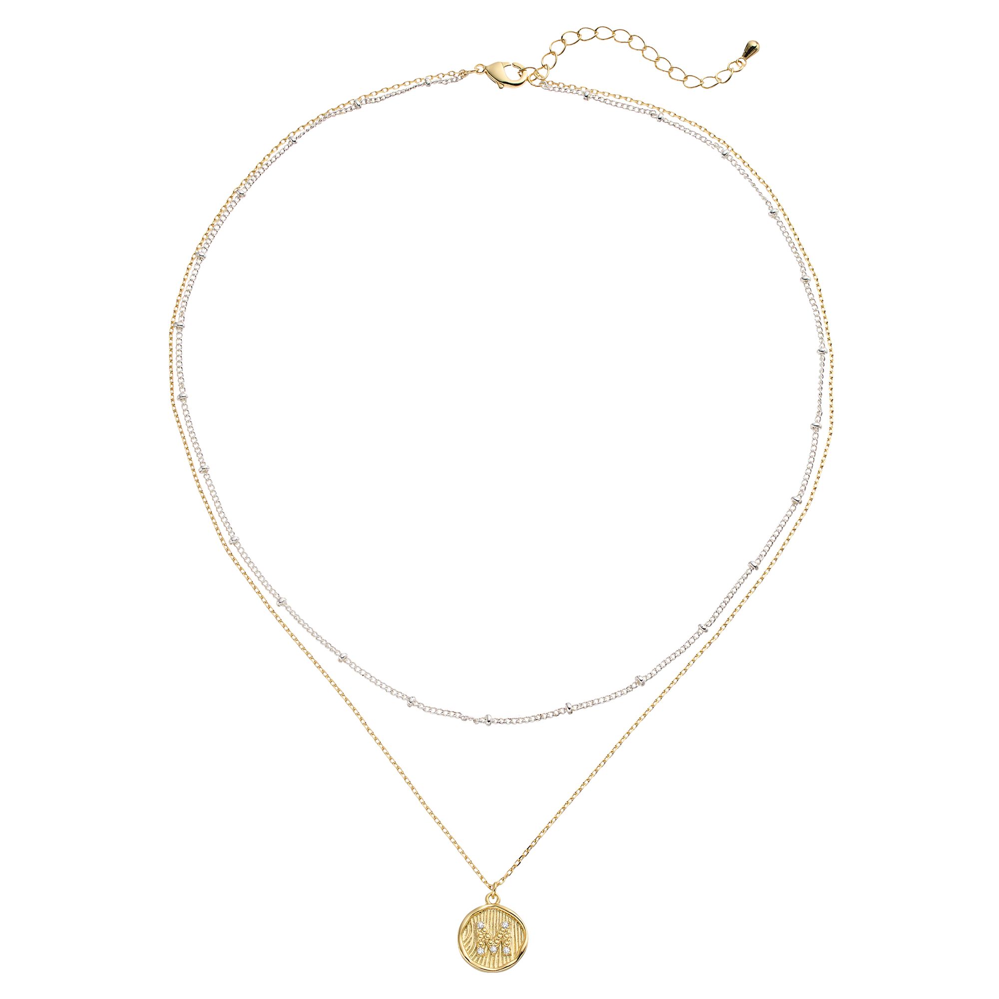 City Luxe Two Tone Layered Initial Disc Necklace with Cubic Zirconia, Wome