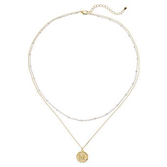 City Luxe Two Tone Layered Initial Disc Necklace with Cubic Zirconia