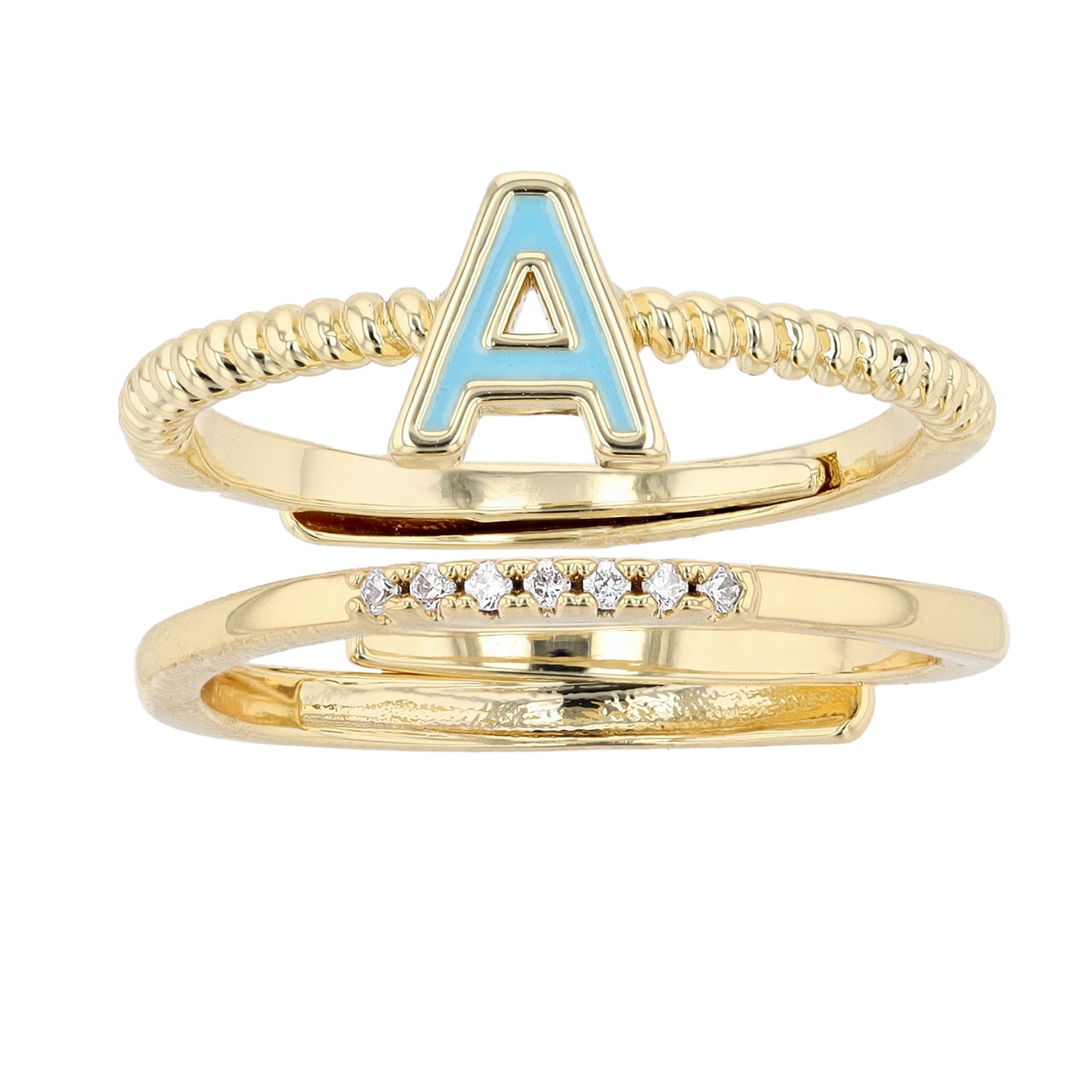 City Luxe Enamel Initial Ring & Cubic Zirconia Pave Ring Duo Set, Womens, 