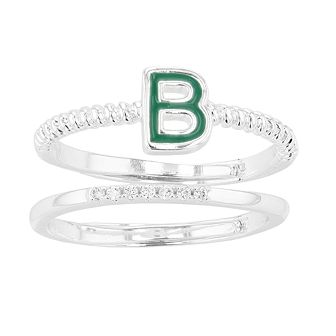 City Luxe Enamel Initial Ring & Cubic Zirconia Pave Ring Duo Set