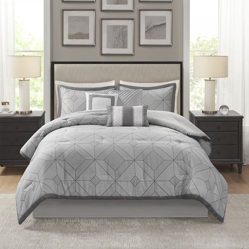 Madison Park Tatum Jacquard Comforter Set with Bedskirt and Throw Pillows, 