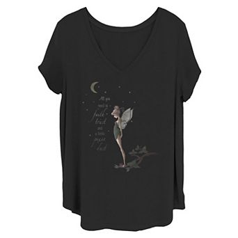 Juniors' Pluz Size Disney Peter Pan Tinker Bell Moon Quote Art Tee