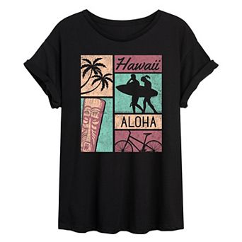 Juniors' Retro Hawaii Aloha Oversized Graphic Tee