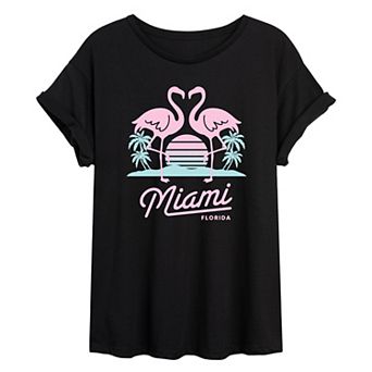 Juniors' Miami Flamingos Oversized Graphic Tee