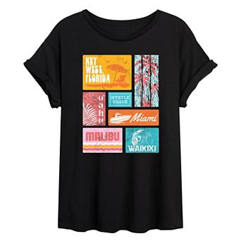 Juniors' Beach Signs Oversized Graphic Tee