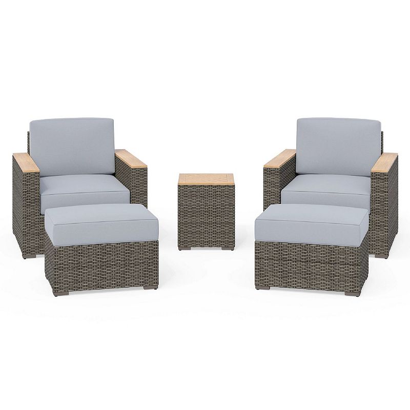 homestyles Boca Raton Patio Chairs, Ottomans & Side Table 5-Piece Set, Brow