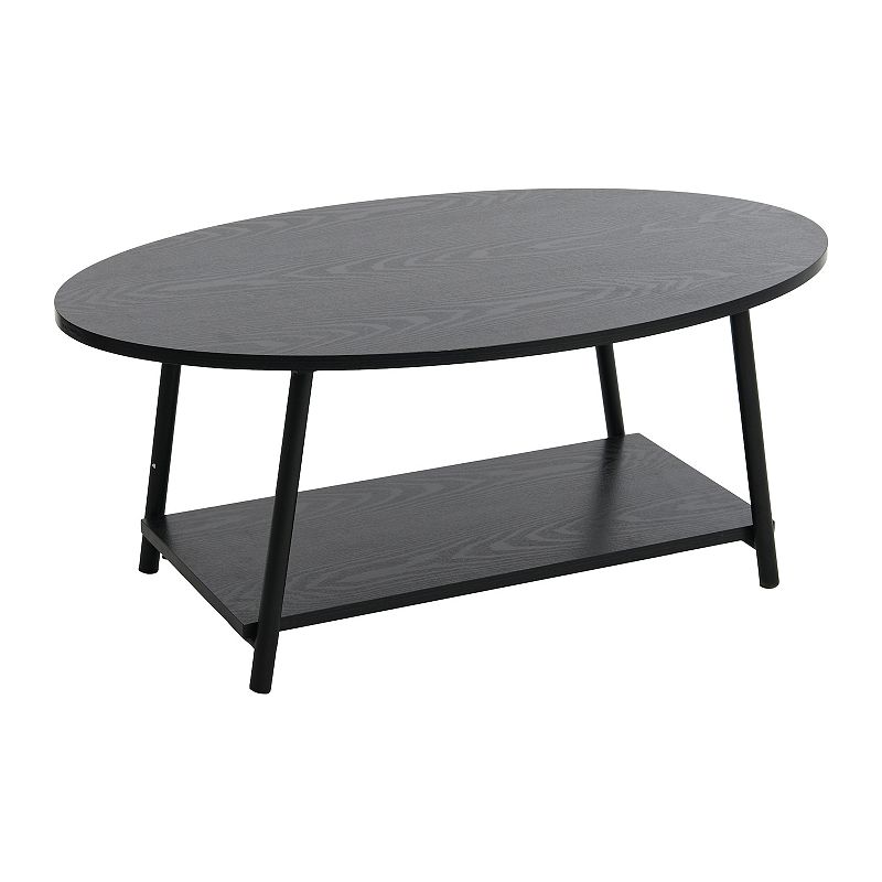 Oval 2 Tier Coffee Table with Storage Shelf