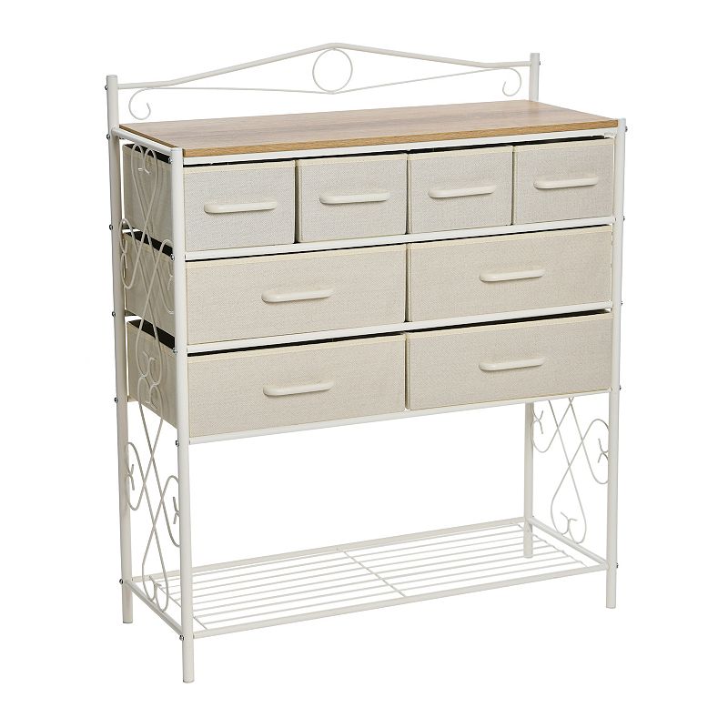 Household Essentials 8-Drawer Console Table with Shelf, Coastal  White