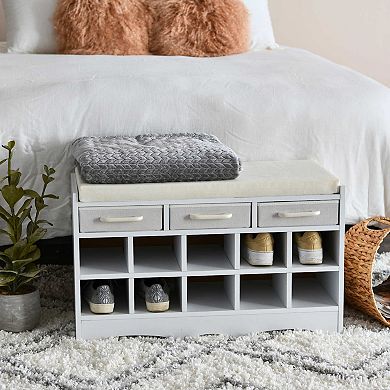 Household Essentials 10-Cubbie & 3-Drawer Shoe Bench