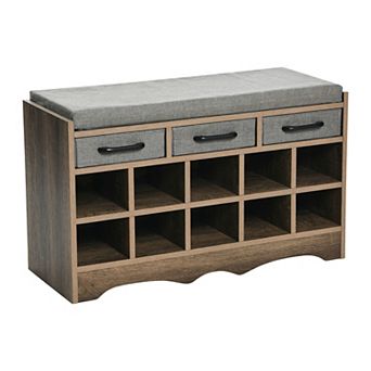 Household Essentials 10-Cubbie & 3-Drawer Shoe Bench