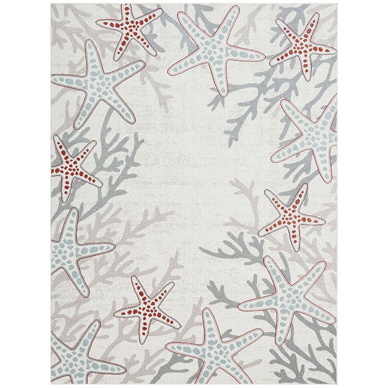 Home Dynamix Marine Coral Coastal Starfish Indoor Outdoor Area Rug, White, 8X10 Ft
