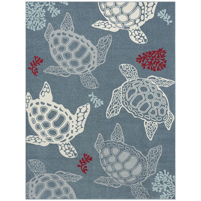 Home Dynamix Marine Sea Turtle Coastal Animal Indoor Outdoor Area Rug, Blue, 8X10 Ft
