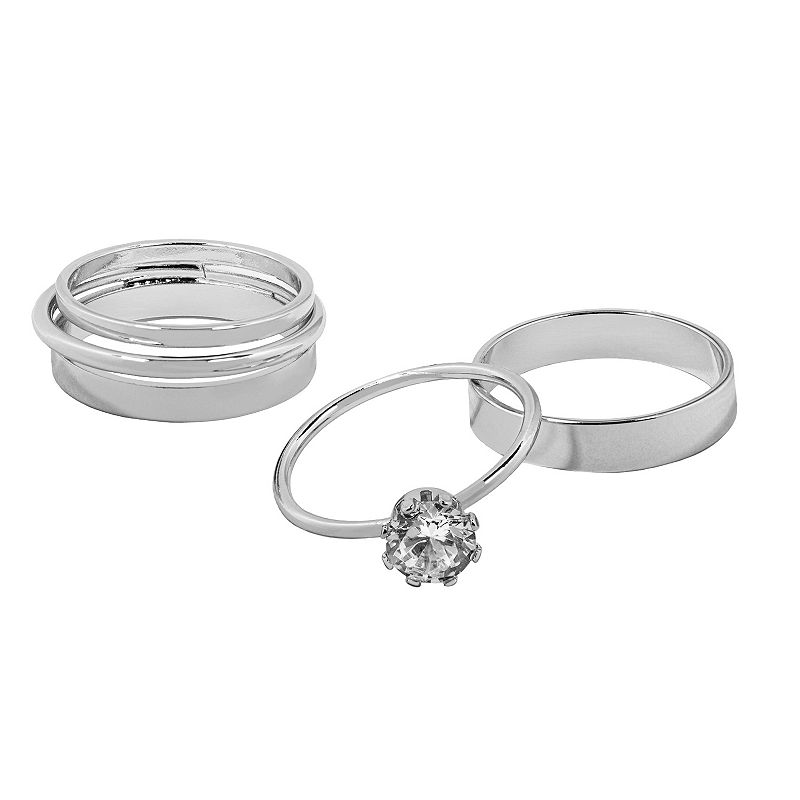 LC Lauren Conrad Silver Tone Simulated Crystal Tick Bands Ring Set, Womens