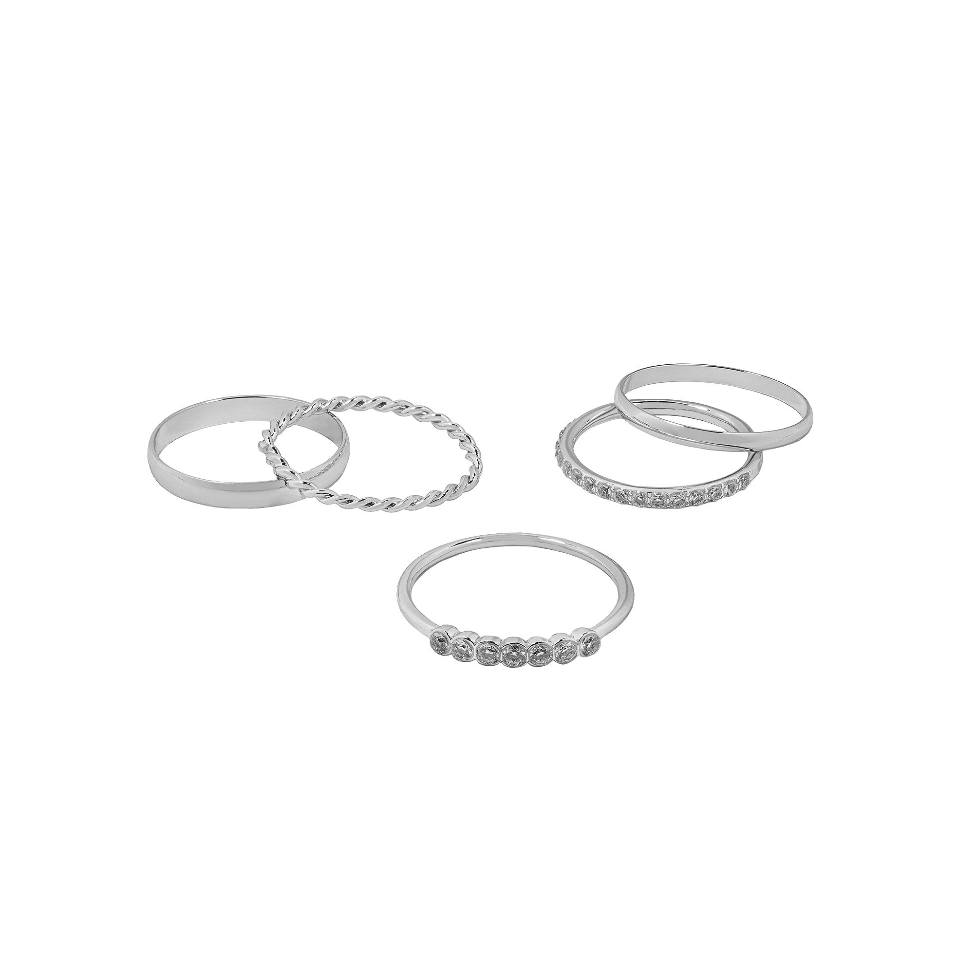 LC Lauren Conrad Silver Tone Pave and Textured Nickel Free Ring Set, Women