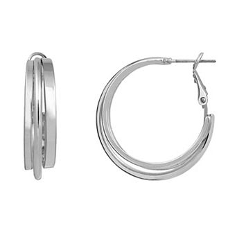 LC Lauren Conrad Silver Tone Smooth Triple Hoop Nickel Free Earrings