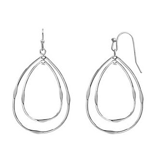 LC Lauren Conrad Silver Tone Nested Teardrop Shape Nickel Free Drop Earrings