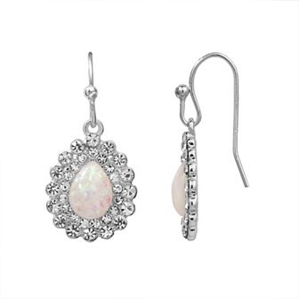 LC Lauren Conrad Silver Tone Pave Border Opal Nickel Free Teardrop Earrings