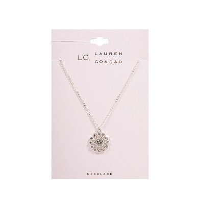 LC Lauren Conrad Silver Tone Pave Floral Filigree Pendant Necklace