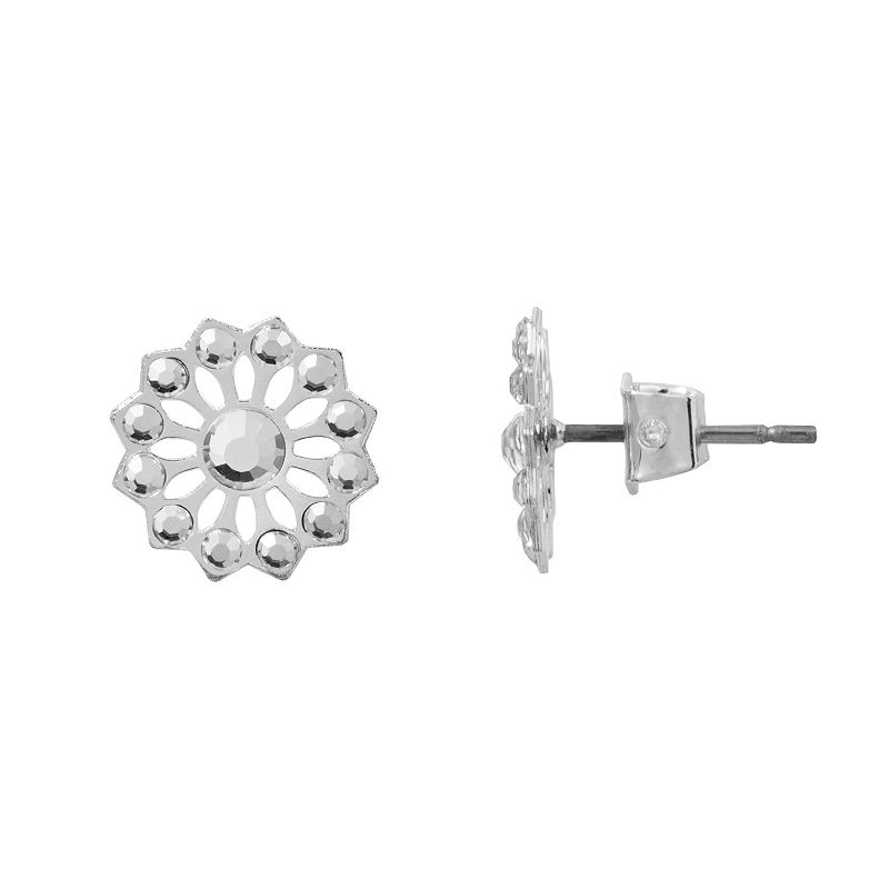 LC Lauren Conrad Silver Tone Floral Filigree Button Earrings, Womens