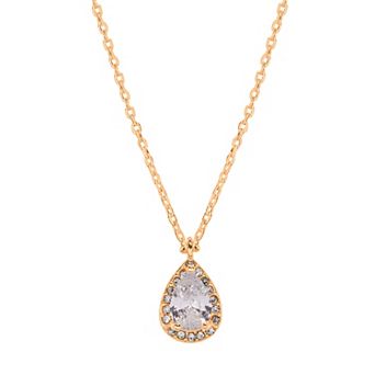 LC Lauren Conrad Gold Tone Short Simulated Crystal Teardrop Nickel Free Pendant Necklace